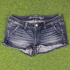 Vintage Y2K American Eagle Dark Wash Micro Mini Low Rise Short Sz 2